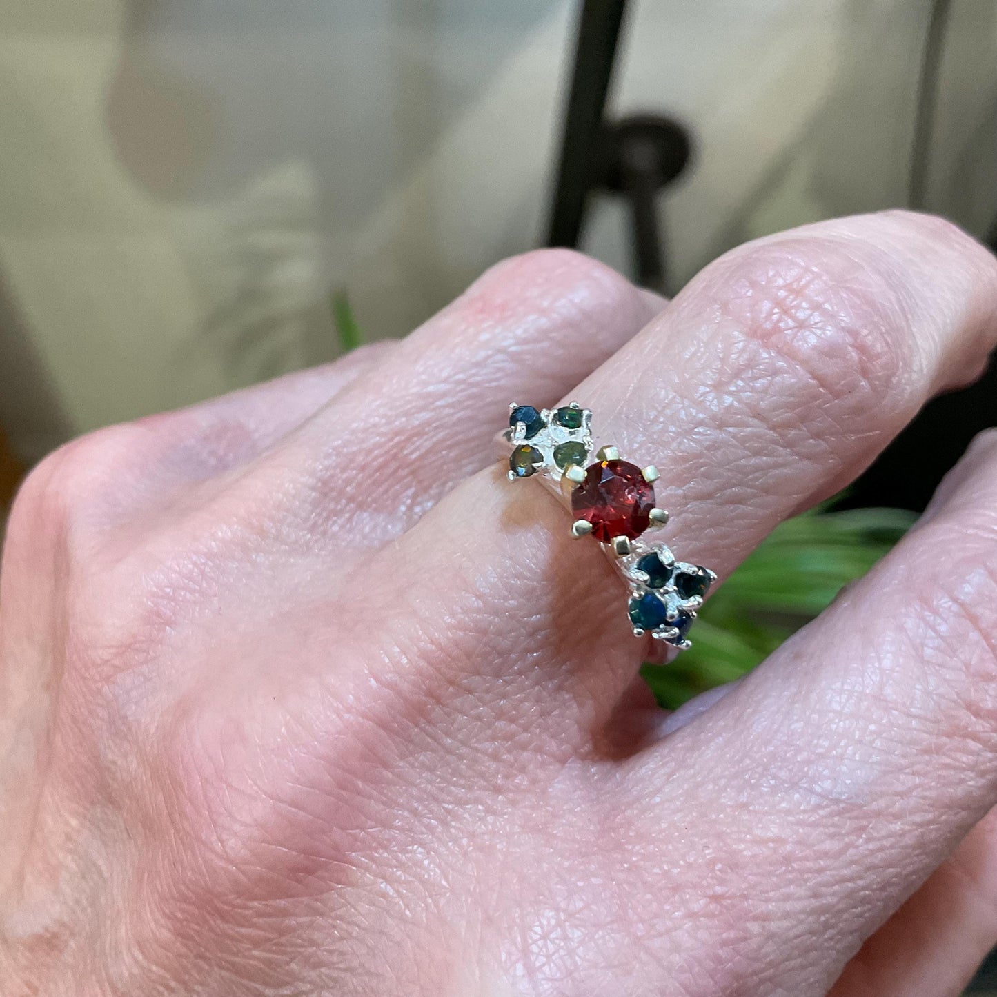 sterling silver red garnet black fire opal  ring 6.5 Colors Of Etnika
