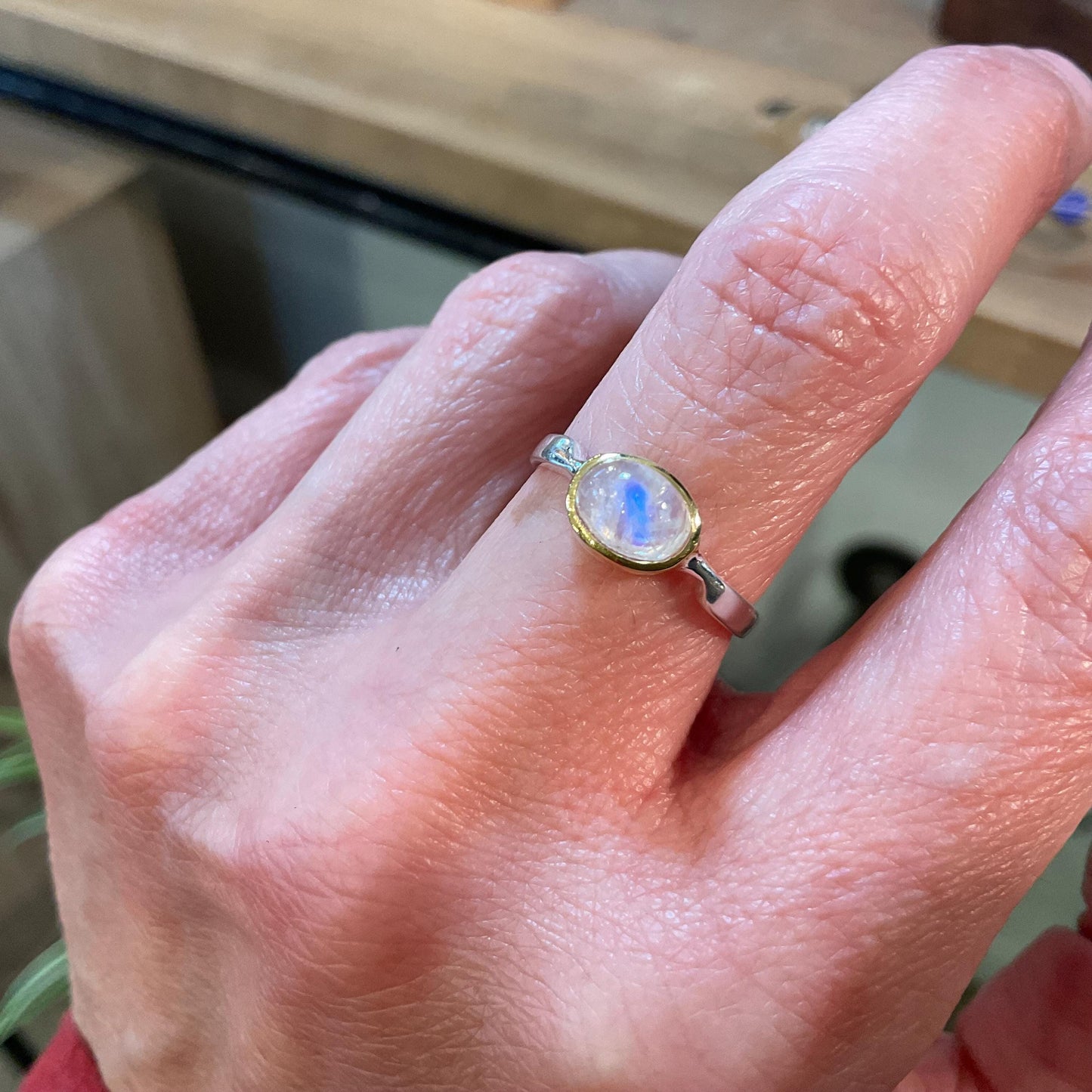 Sterling silver natural moonstone dainty ring 6.5 Colors Of Etnika