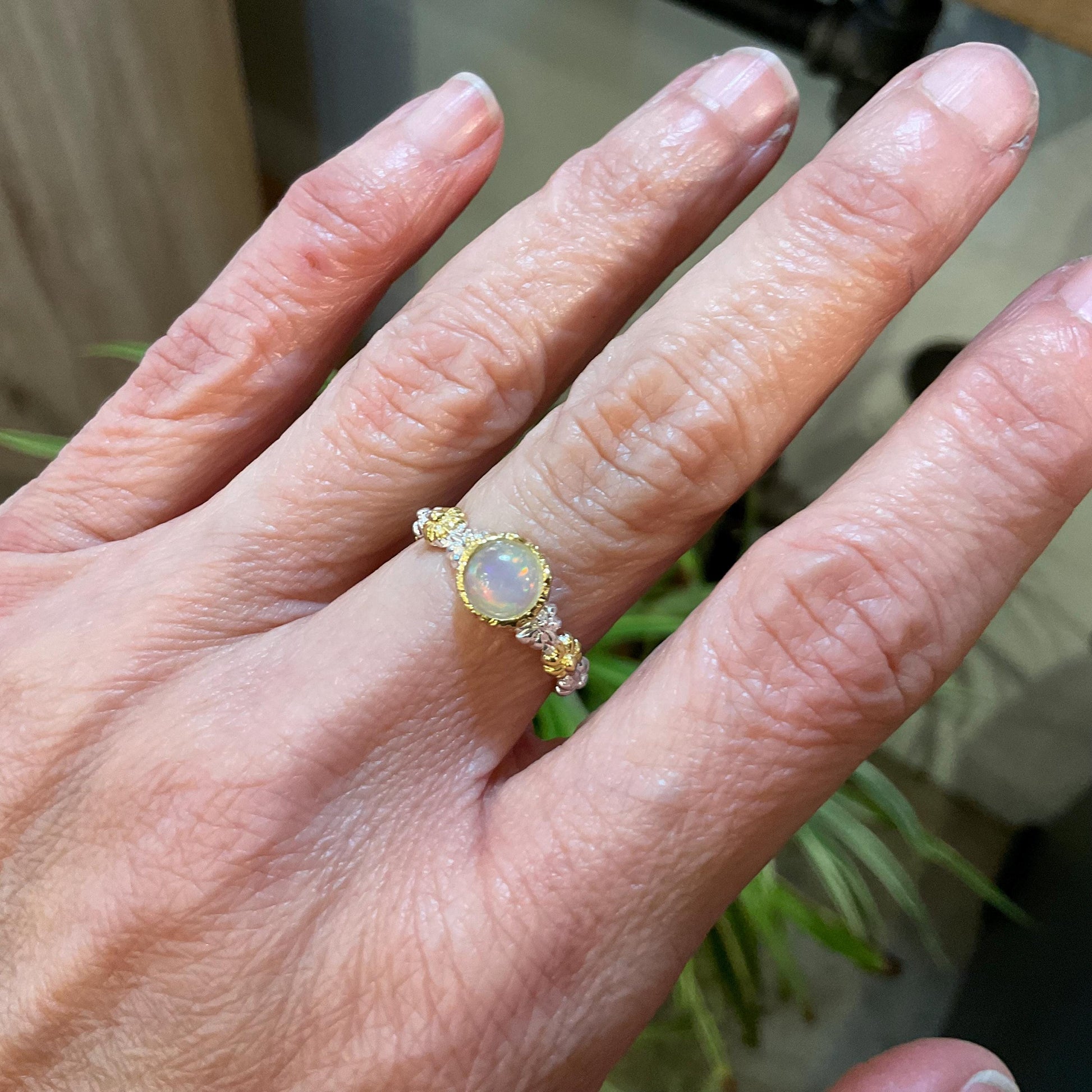 Sterling Silver rainbow Opal Artisan dainty ring 6 Colors Of Etnika