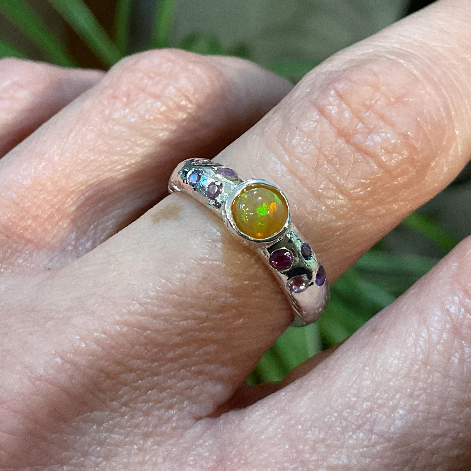 Sterling Silver rainbow Opal Artisan dainty amethyst ring 6 Colors Of Etnika