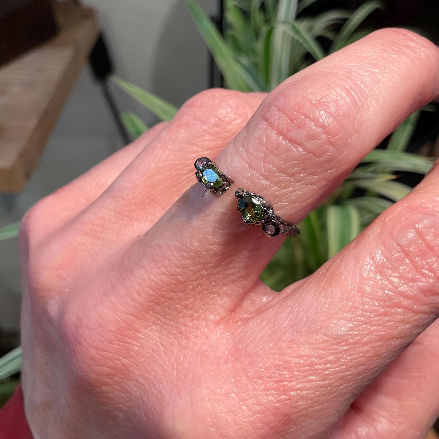 sterling silver natural peridot stacking ring adjustable 6 7 Colors Of Etnika