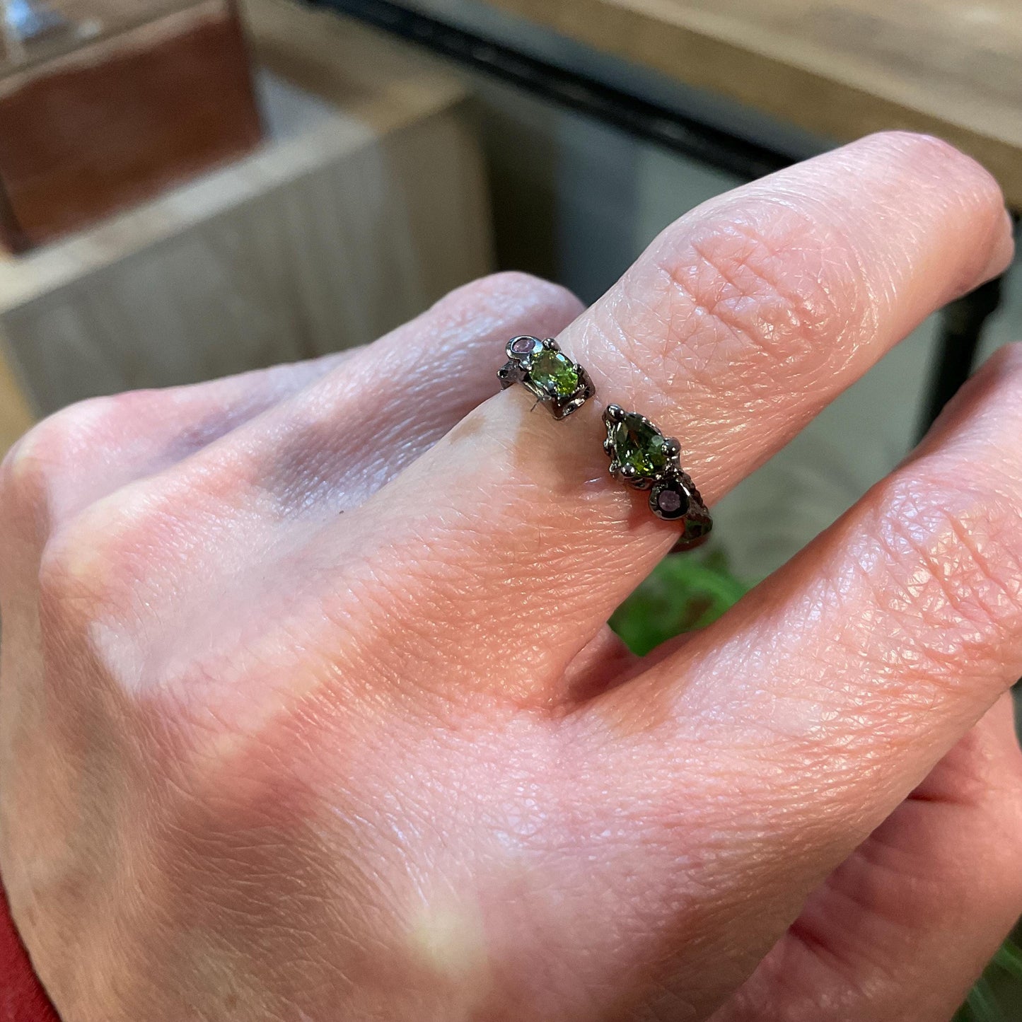 sterling silver natural peridot stacking ring adjustable 6 7 Colors Of Etnika