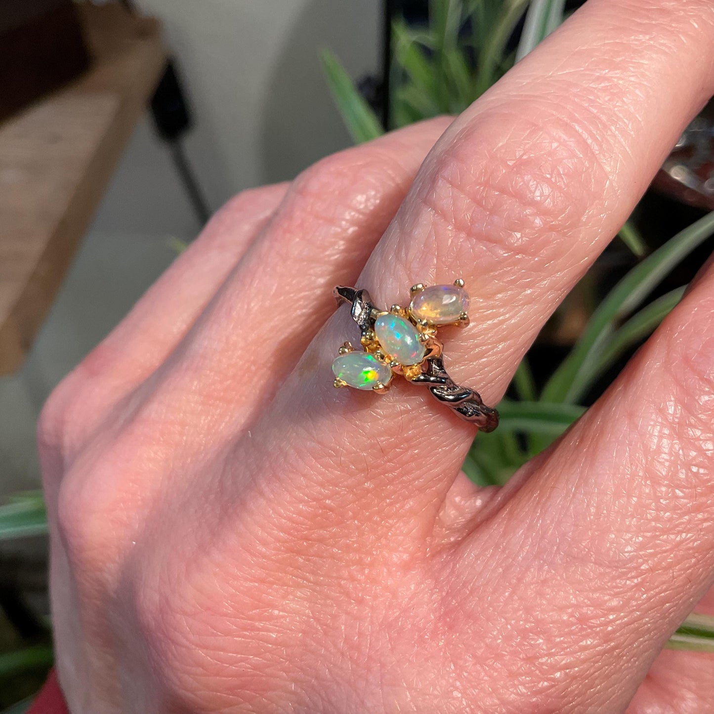 Sterling Silver rainbow Opal Artisan dainty stacking ring 6 Colors Of Etnika