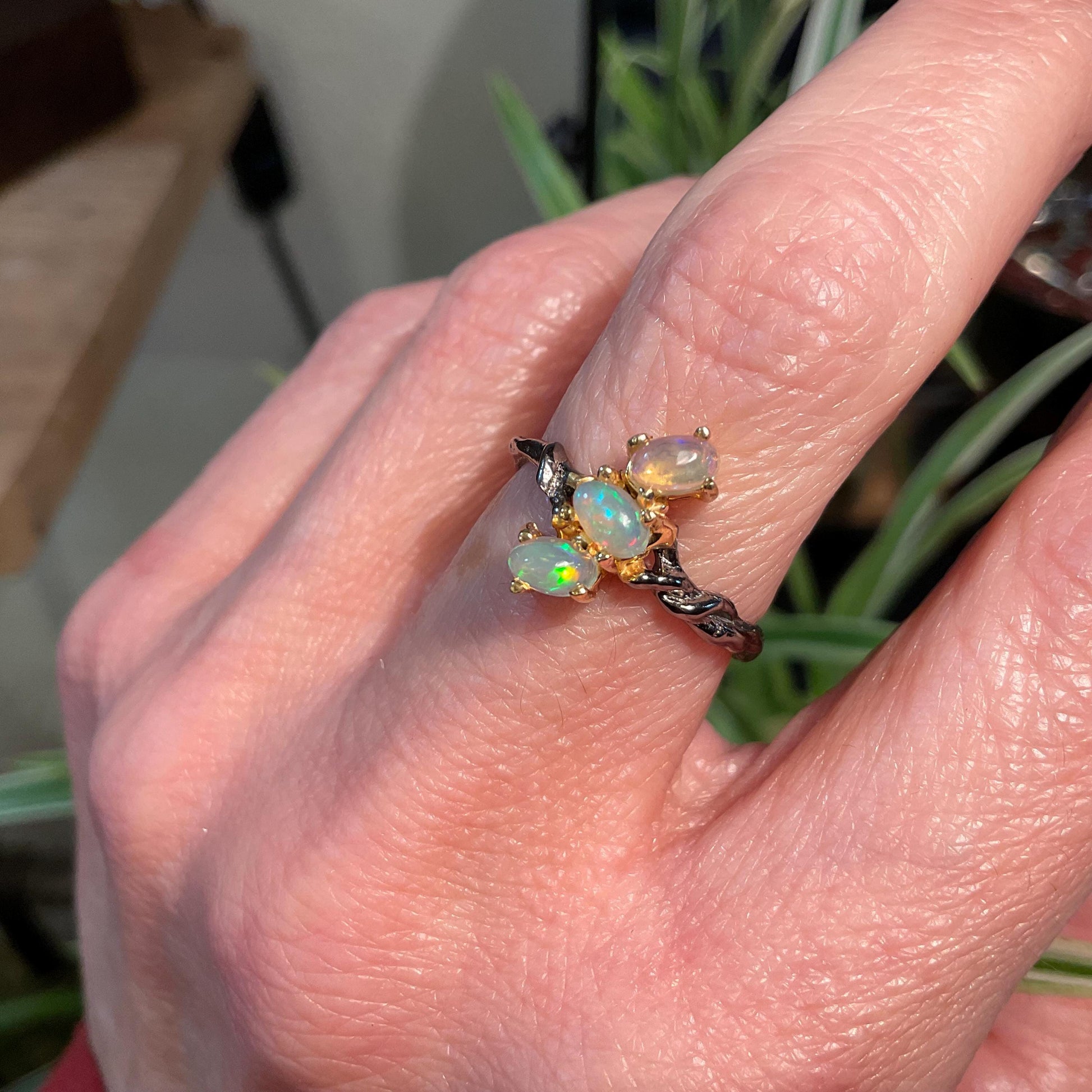 Sterling Silver rainbow Opal Artisan dainty stacking ring 6 Colors Of Etnika