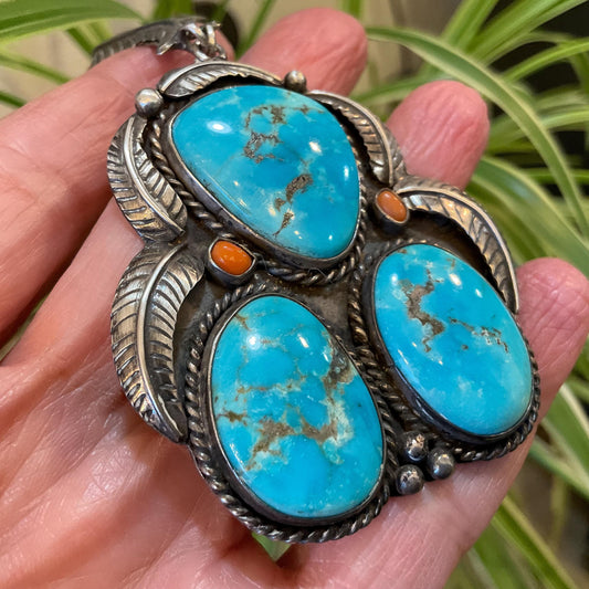 Sterling silver natural blue turquoise statement necklace