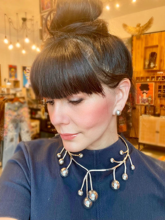 sterling silver vintage choker modernist bubble necklace