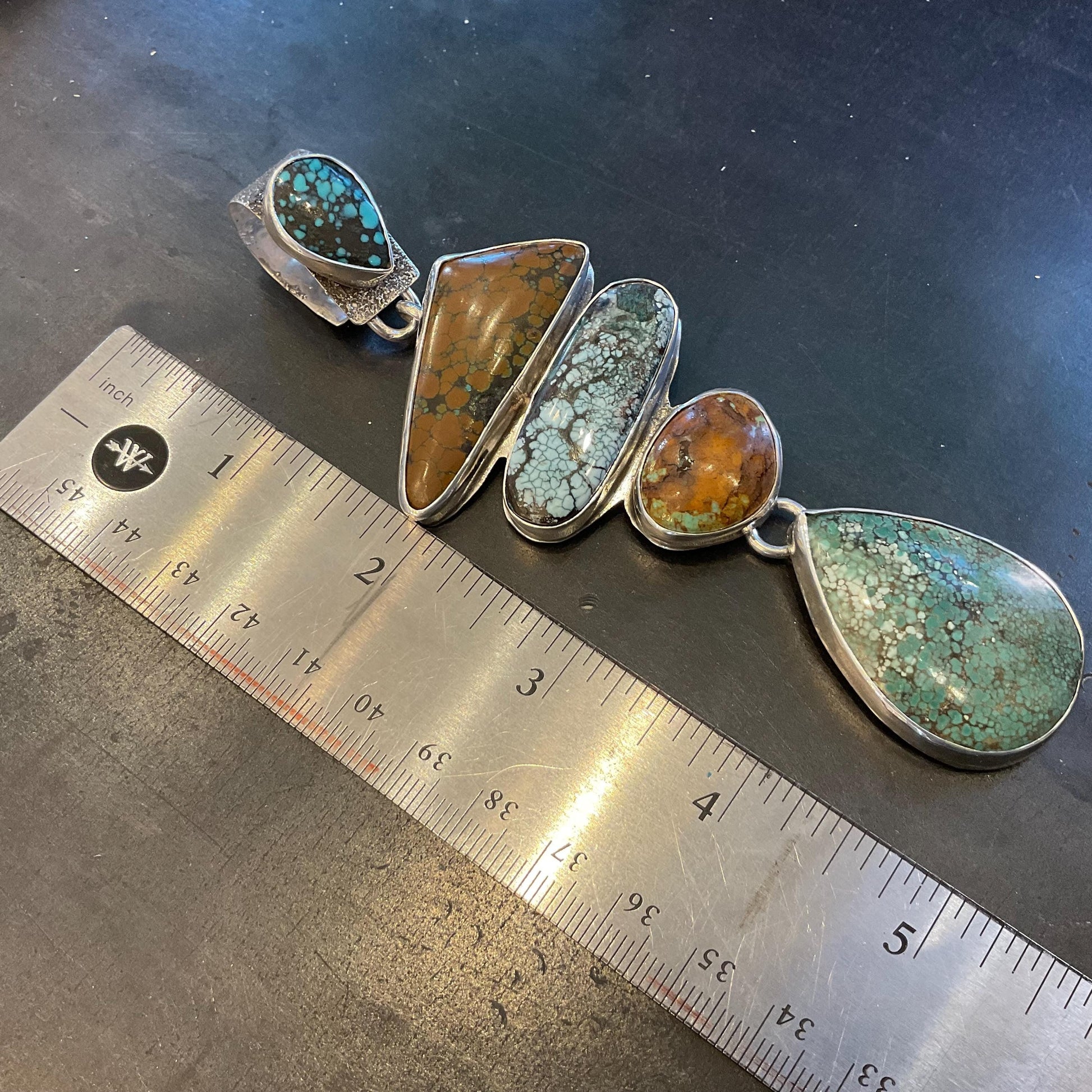 Sterling silver mix turquoise enhancer statement 5” organic pendant Colors Of Etnika