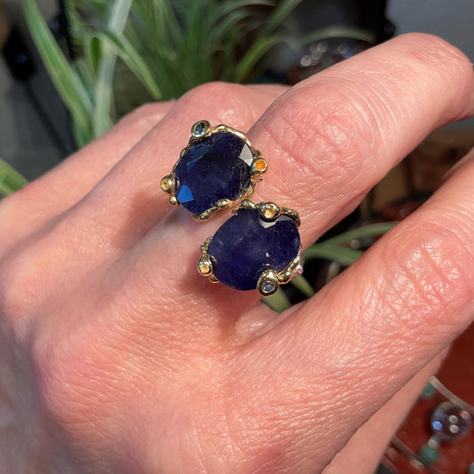 sterling silver natural twig organic blue sapphire open adjustable ring 7 8 9
