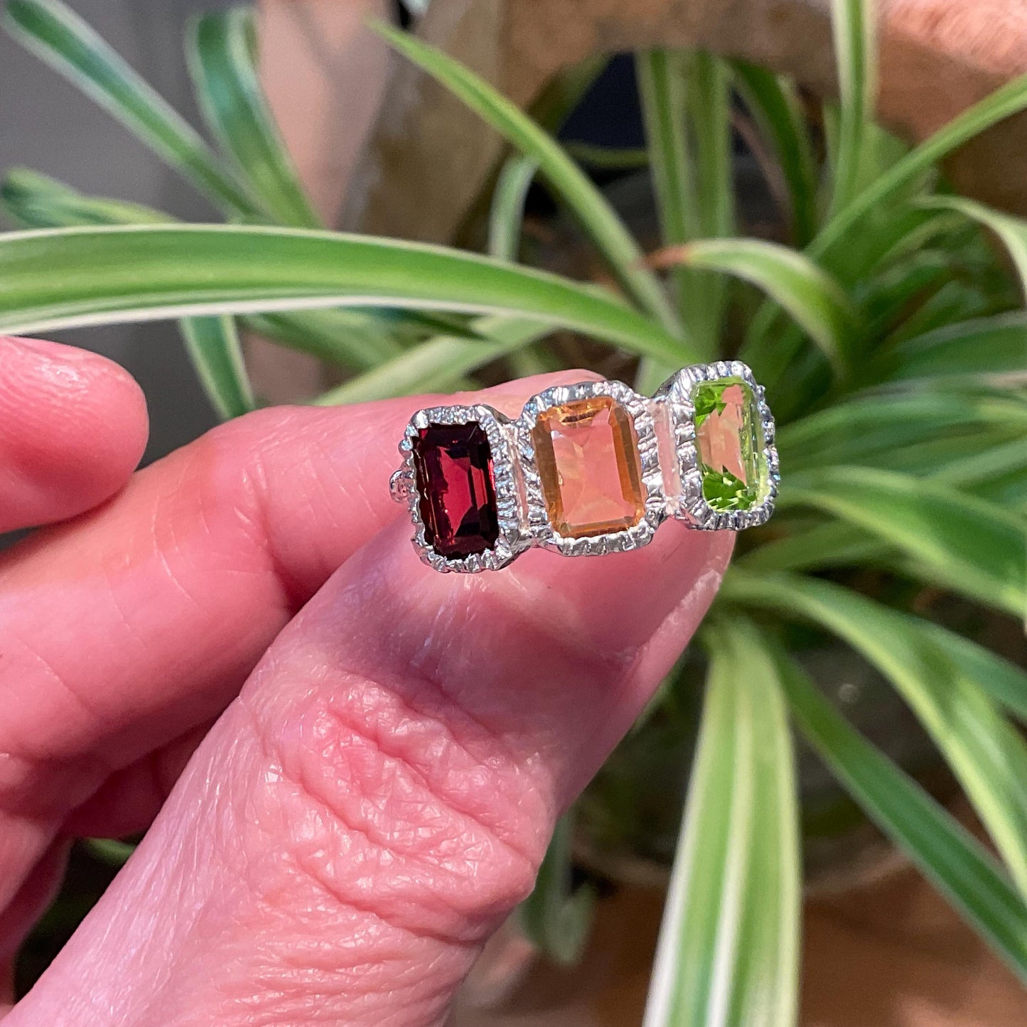 sterling silver ring red garnet citrine peridot ring 7 Colors Of Etnika