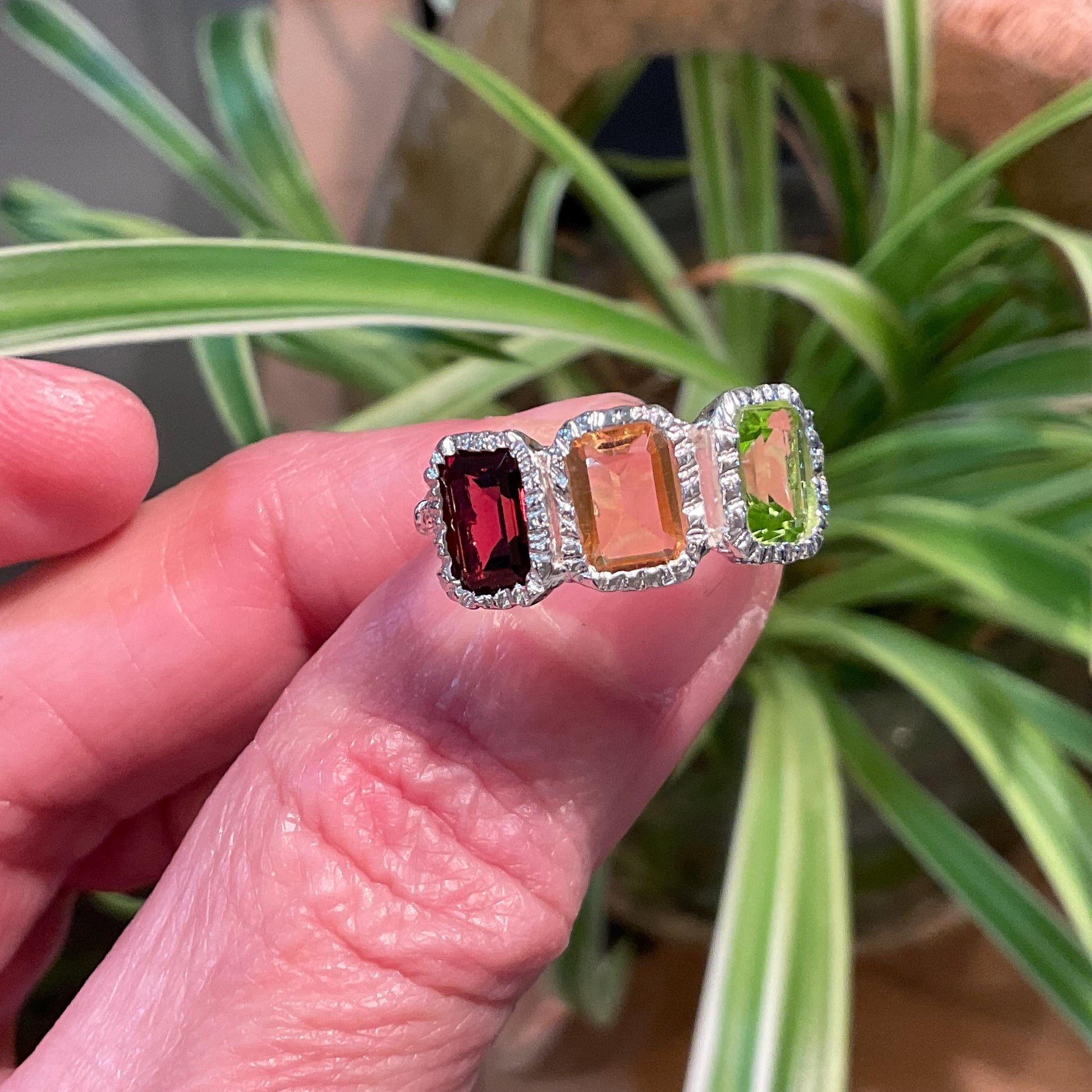 sterling silver ring red garnet citrine peridot ring 7 Colors Of Etnika