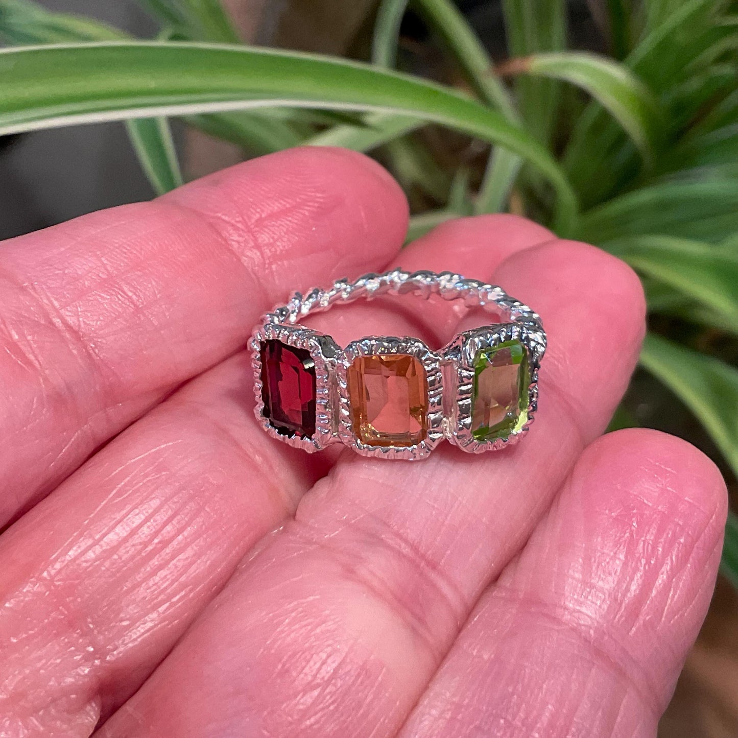 sterling silver ring red garnet citrine peridot ring 7 Colors Of Etnika