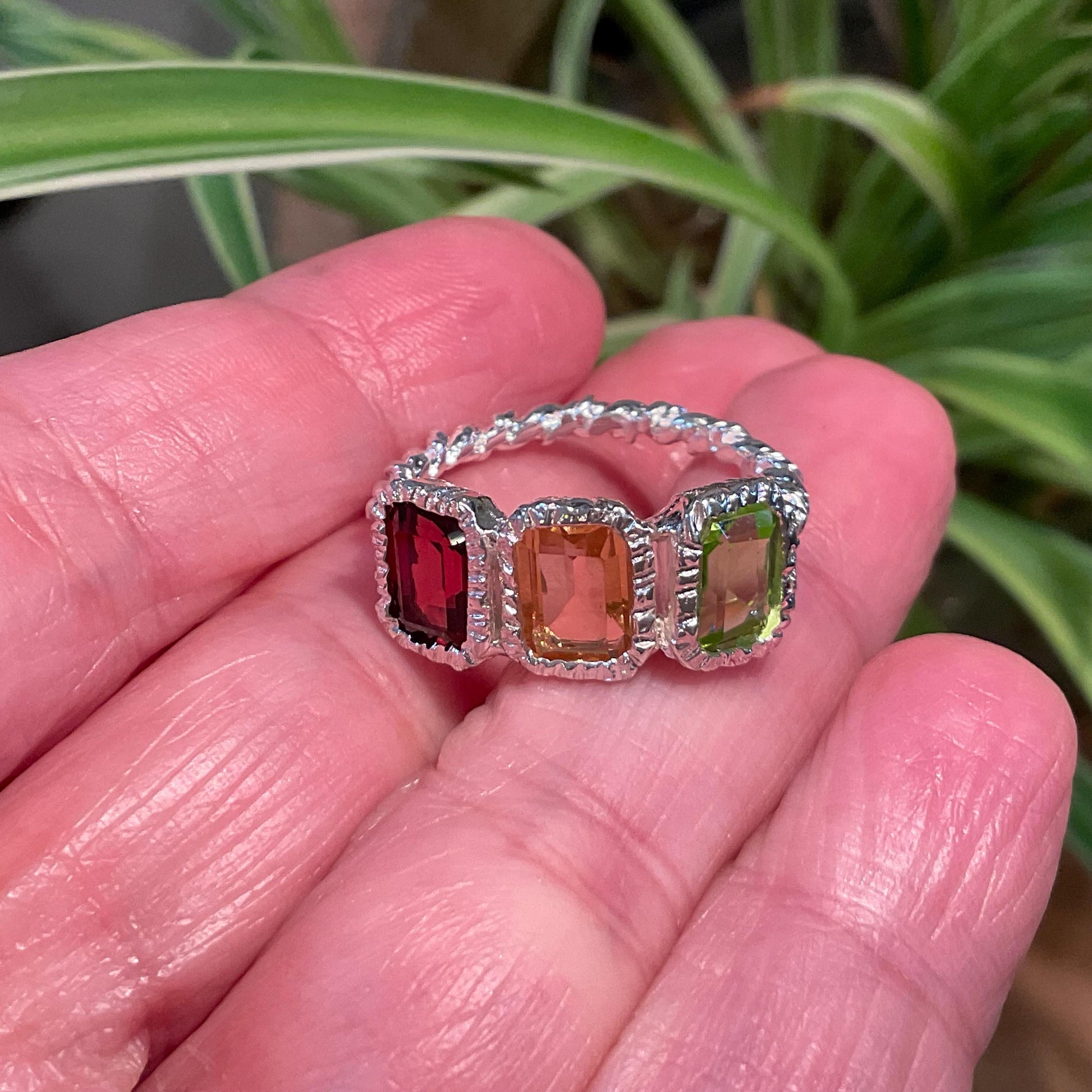 sterling silver ring red garnet citrine peridot ring 7 Colors Of Etnika