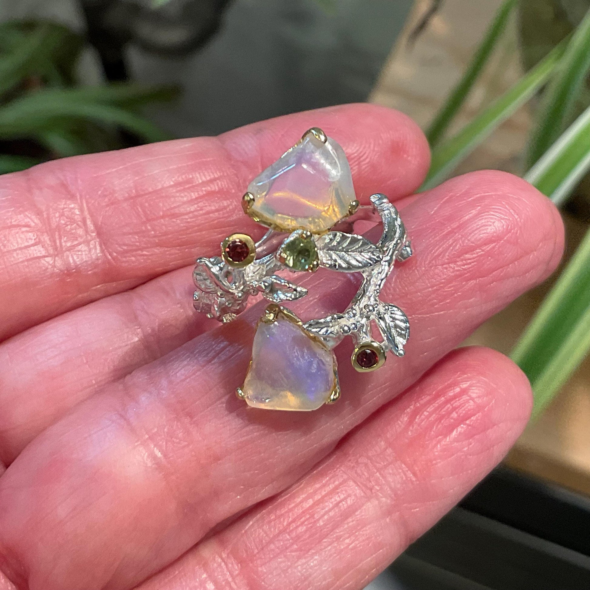 Natural rainbow opal organic twig Sterling Silver Ring 7 8 9 Colors Of Etnika