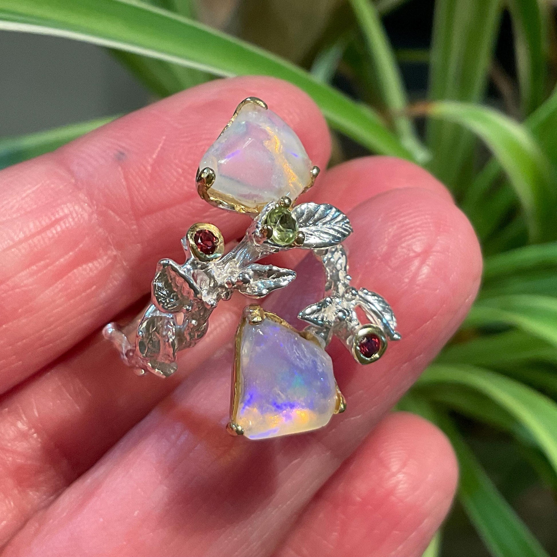Natural rainbow opal organic twig Sterling Silver Ring 7 8 9 Colors Of Etnika