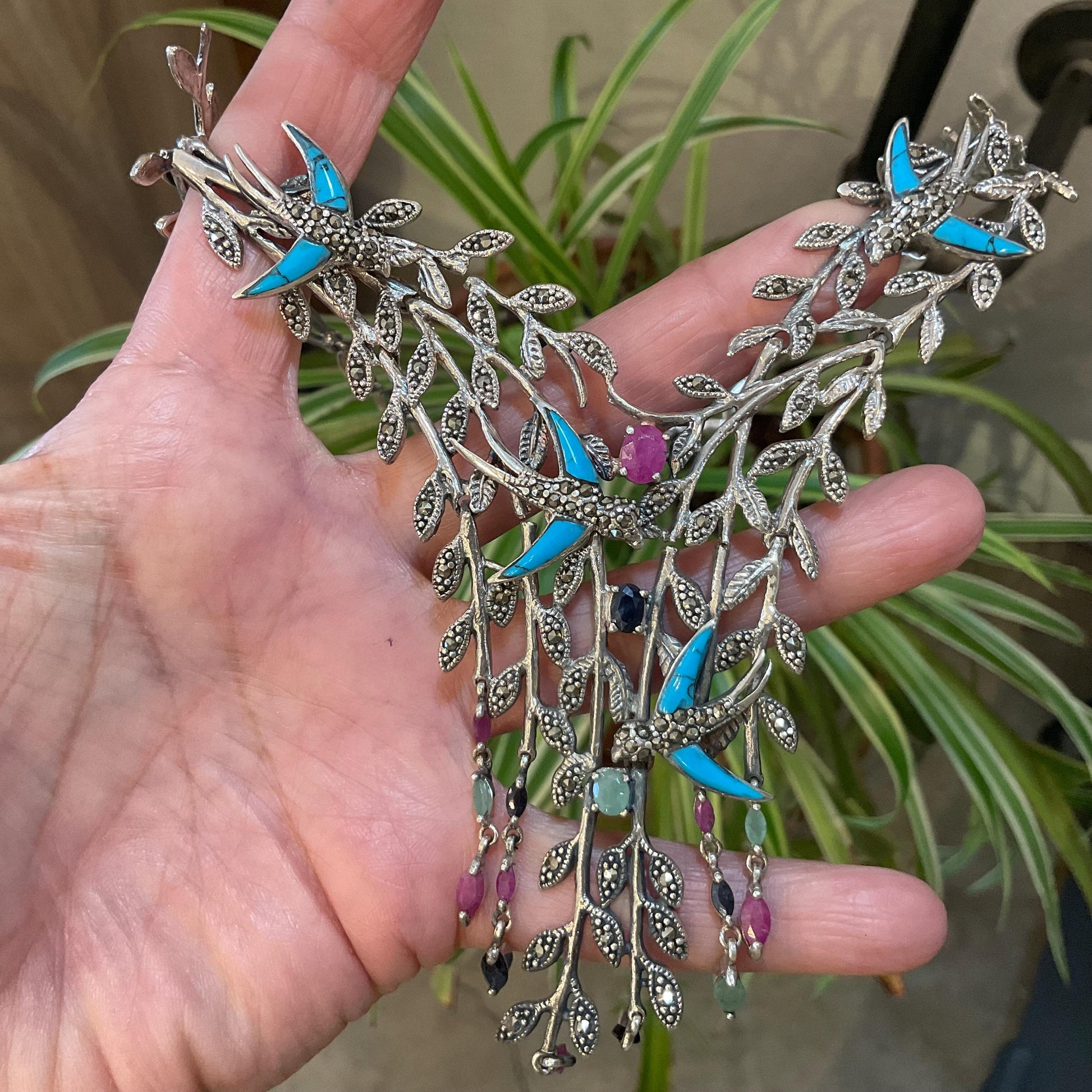 Sterling silver turquoise emerald ruby and sapphires statement necklace Colors Of Etnika
