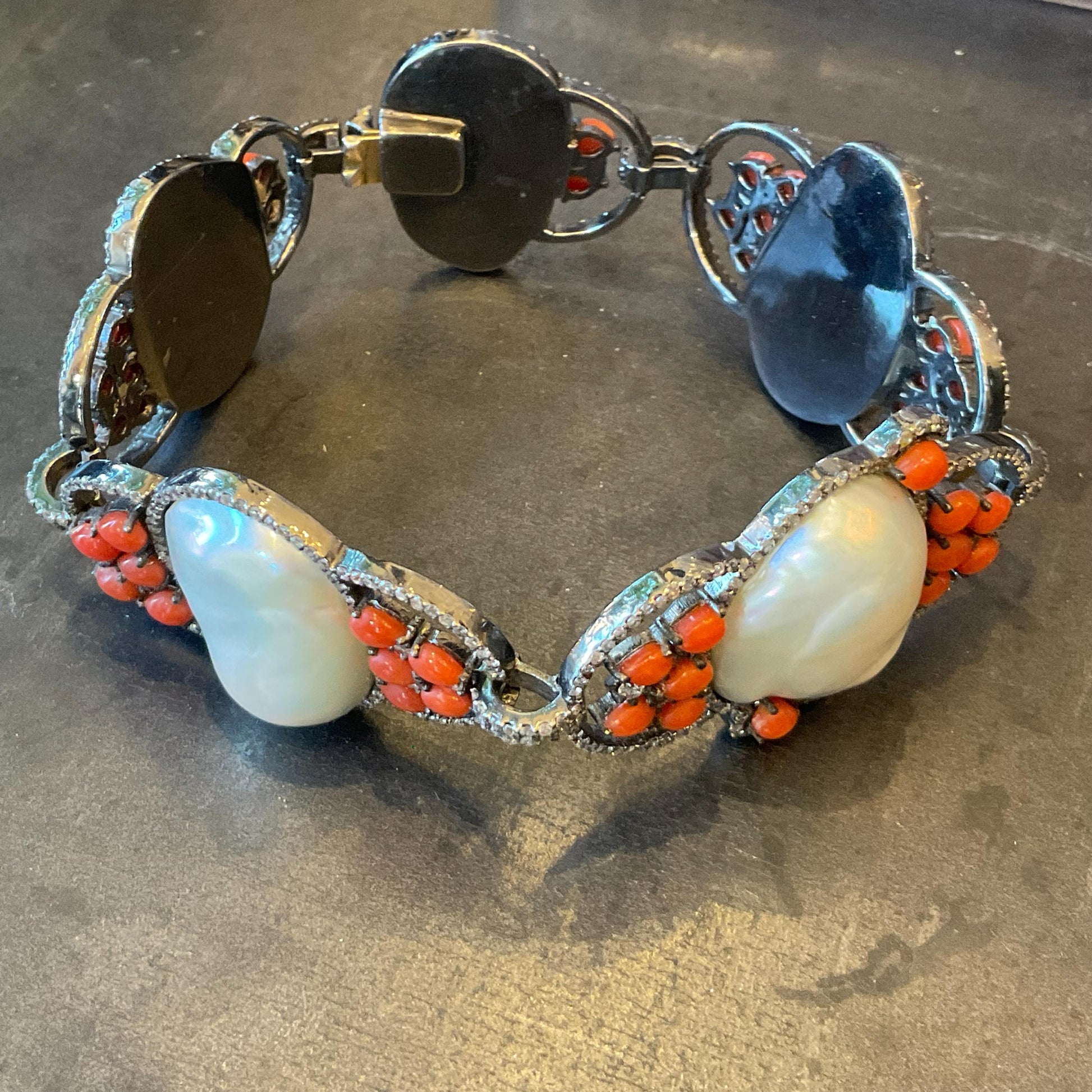 sterling silver Natural Italian coral baroque pearl diamond paved Bracelet Colors Of Etnika
