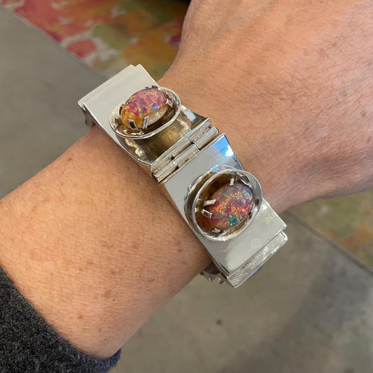 sterling silver modernist taxco vintage mid century opal Bracelet