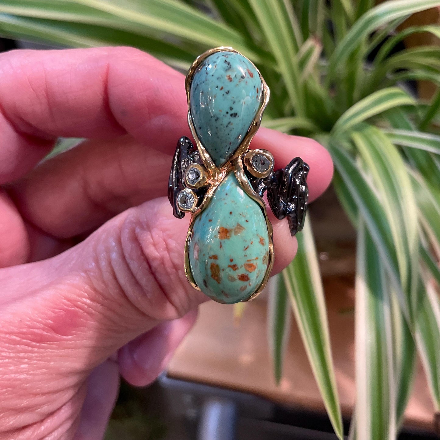 Sterling silver natural turquoise topaz band ring 8.5 Colors Of Etnika