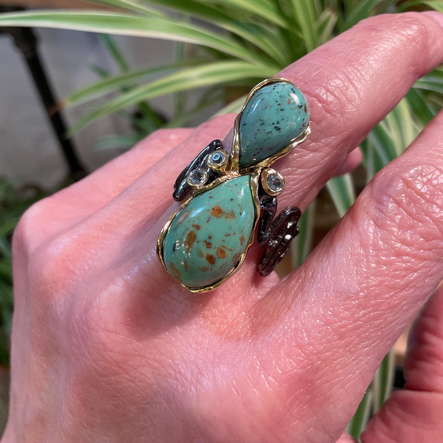 Sterling silver natural turquoise topaz band ring 8.5 Colors Of Etnika