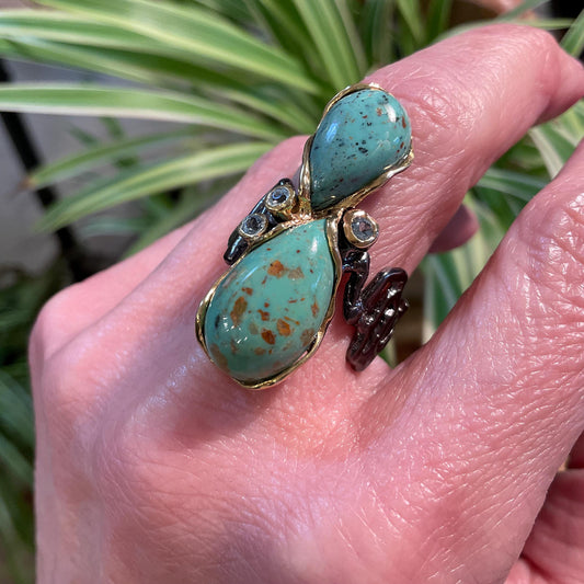 Sterling silver natural turquoise topaz band ring 8.5