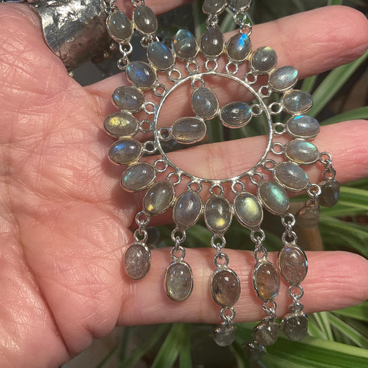 Vintage Sterling Silver Labradorite cluster Necklace