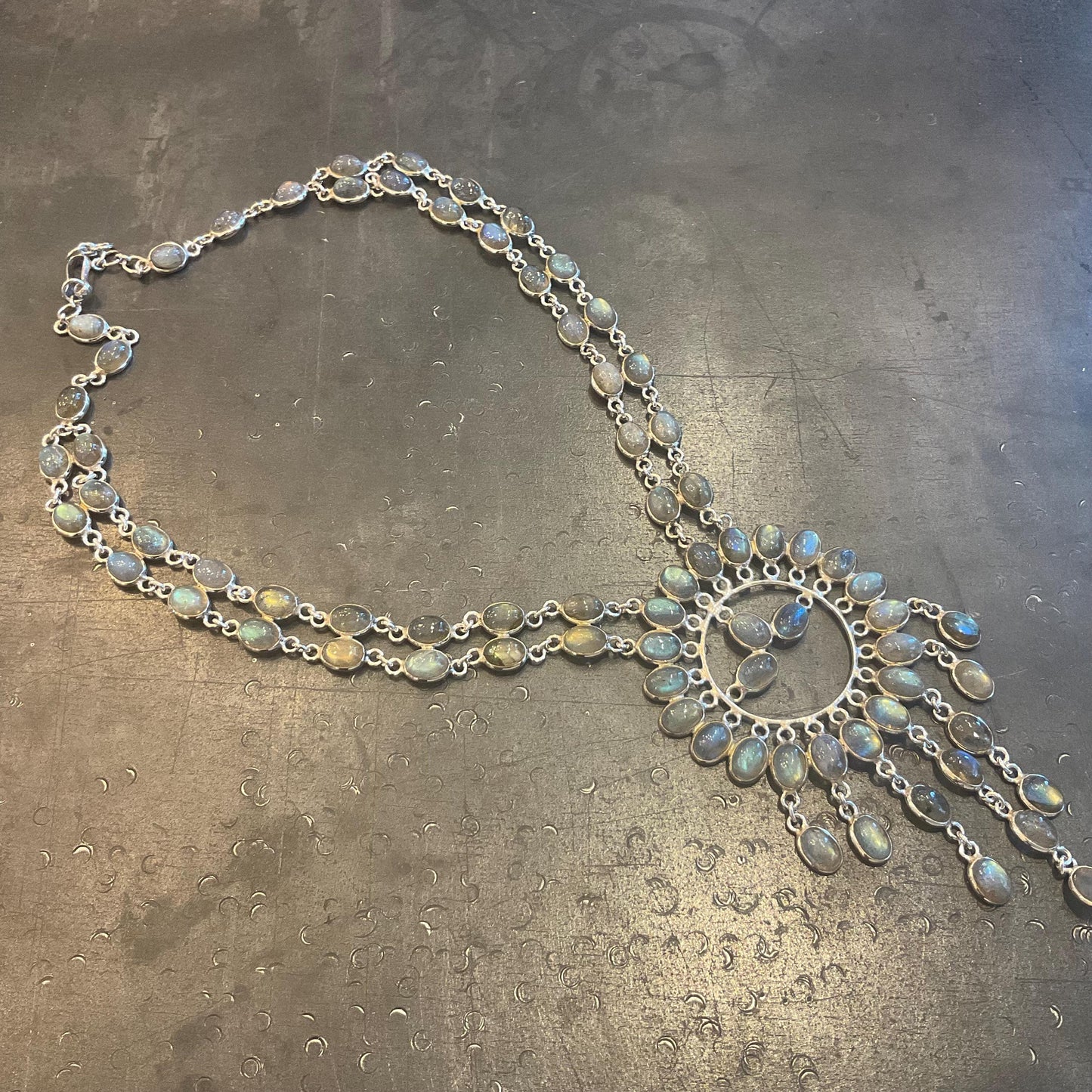 Vintage Sterling Silver Labradorite cluster Necklace Colors Of Etnika