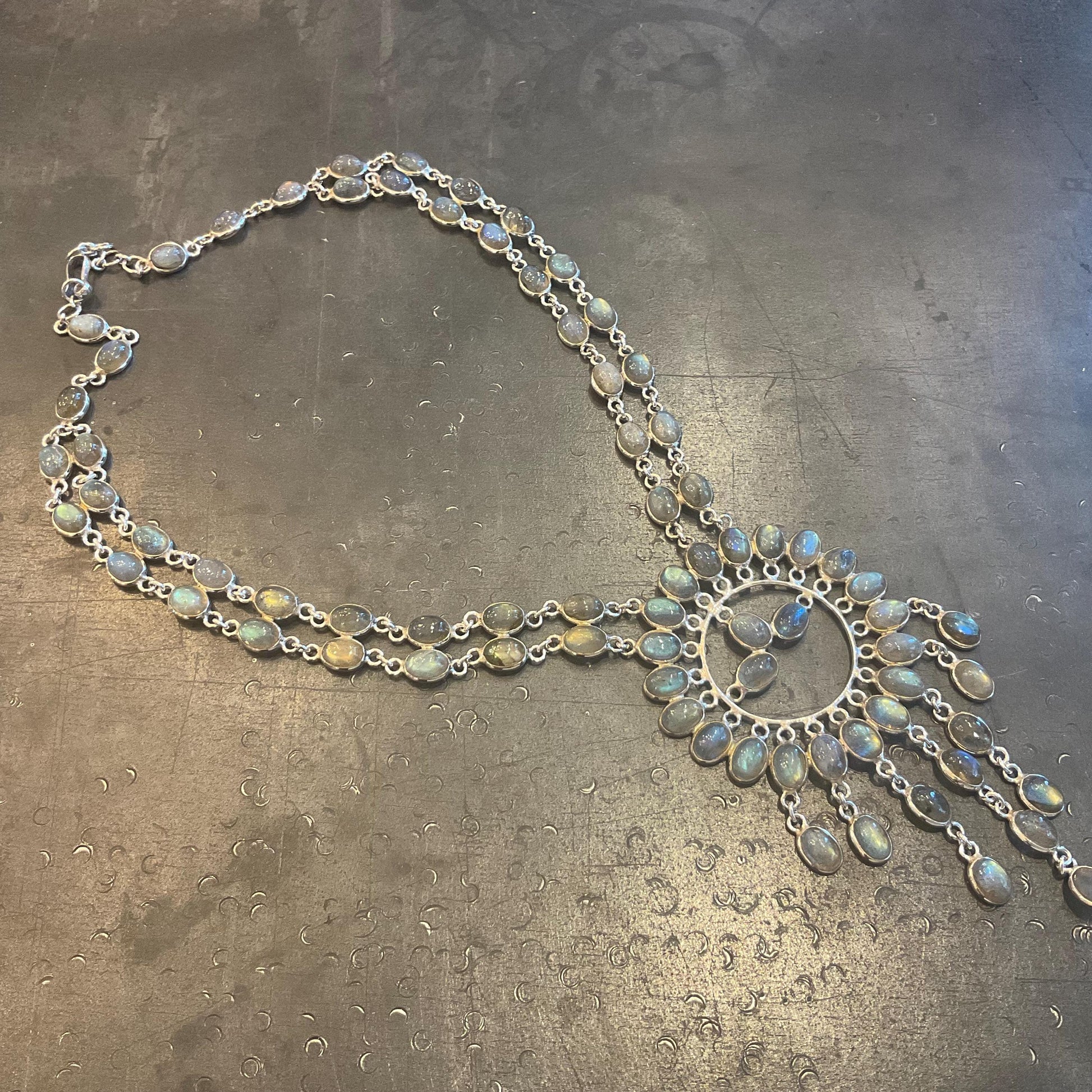 Vintage Sterling Silver Labradorite cluster Necklace Colors Of Etnika