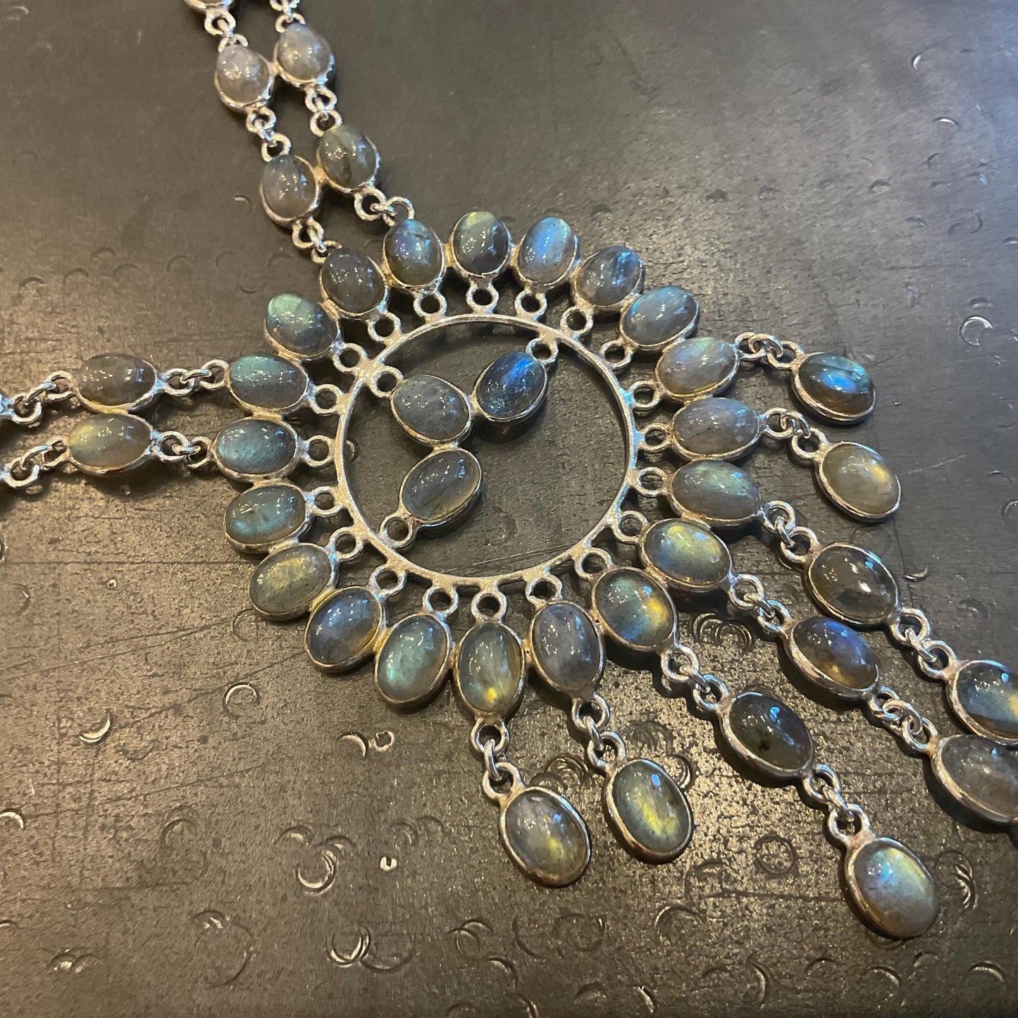 Vintage Sterling Silver Labradorite cluster Necklace Colors Of Etnika