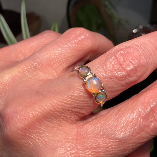 Sterling Silver rainbow Opal  dainty ring 6.5