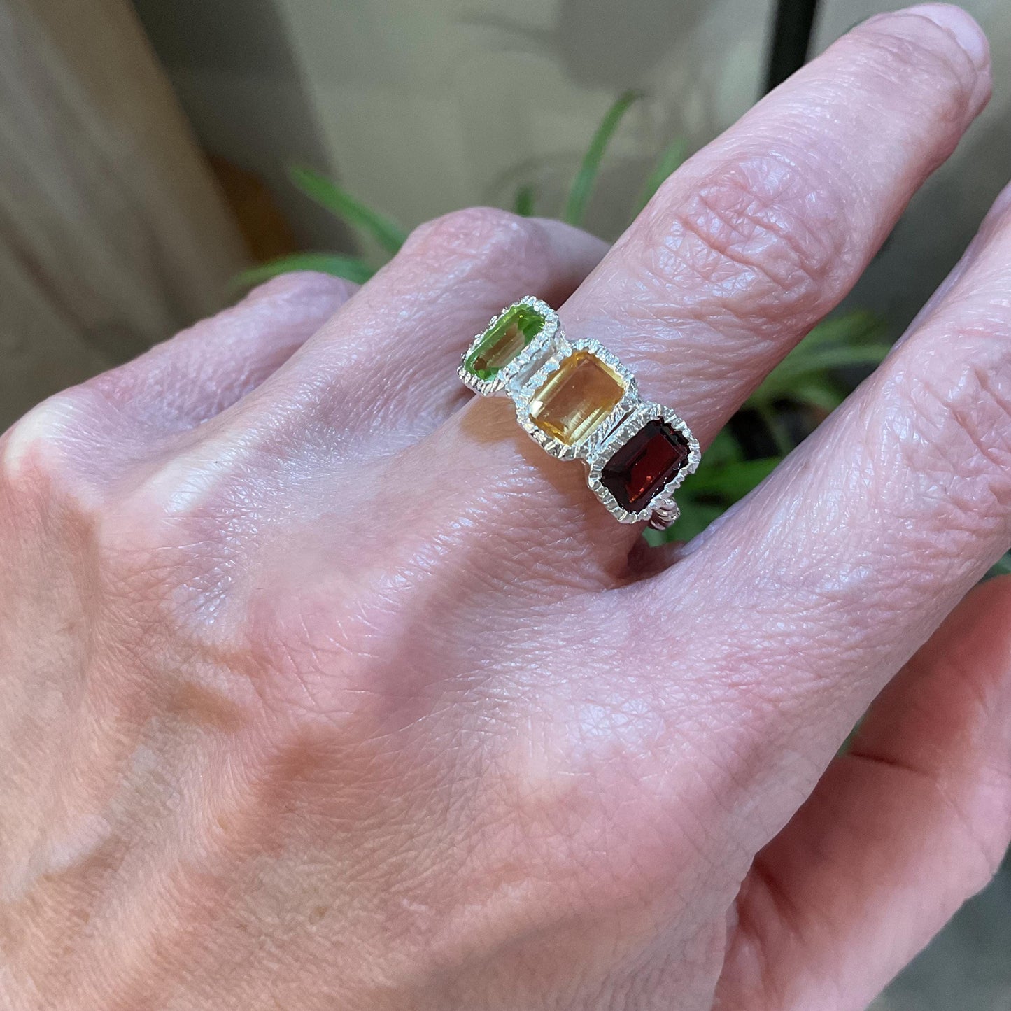 sterling silver ring red garnet citrine peridot ring 7 Colors Of Etnika
