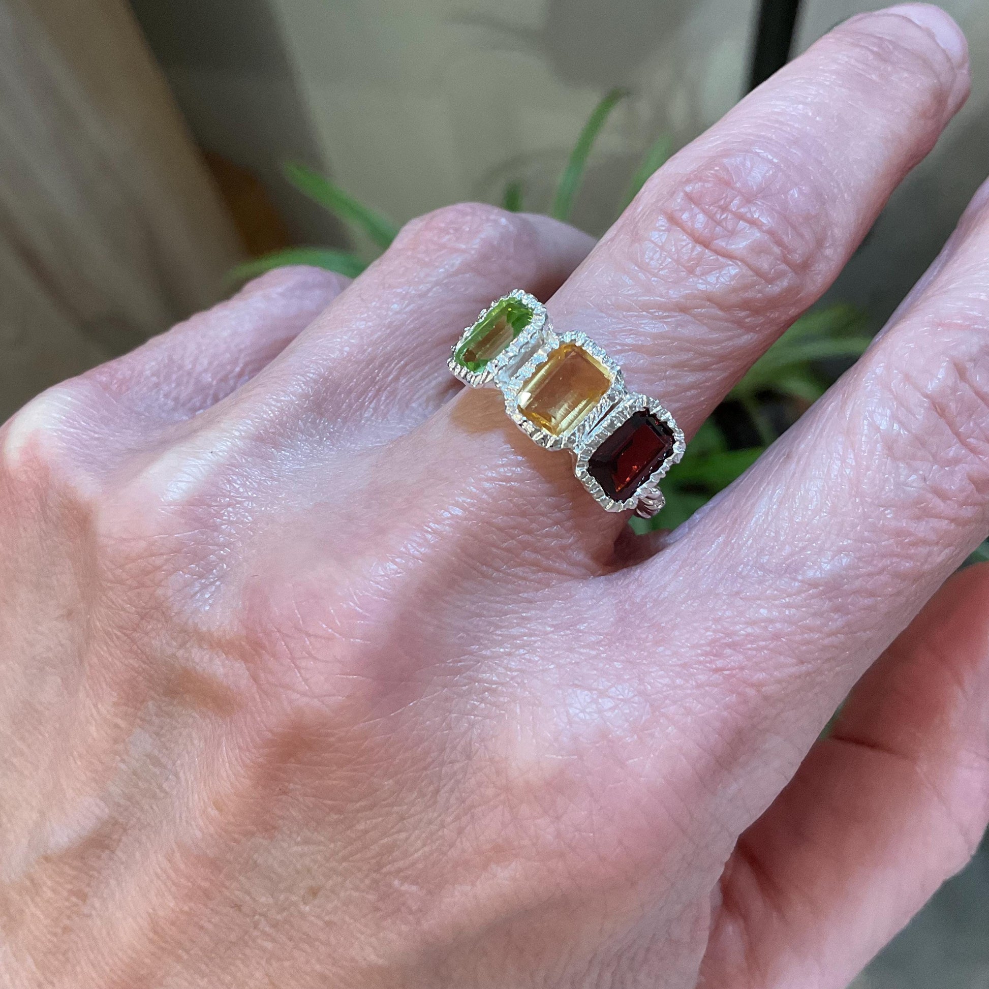 sterling silver ring red garnet citrine peridot ring 7 Colors Of Etnika
