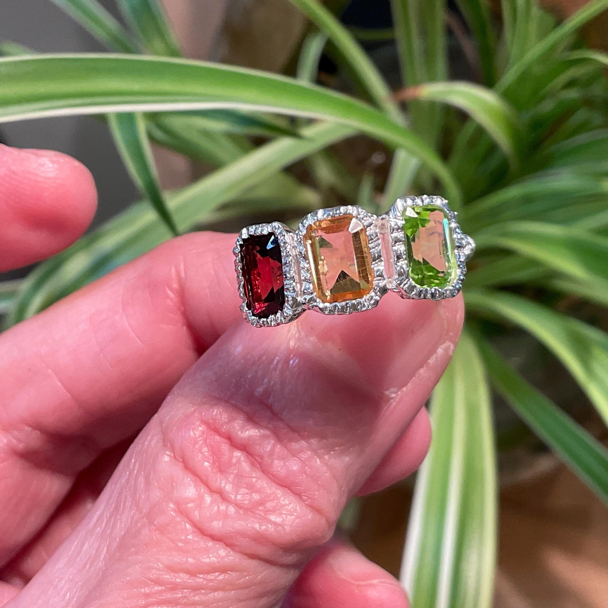 sterling silver ring red garnet citrine peridot ring 7 Colors Of Etnika