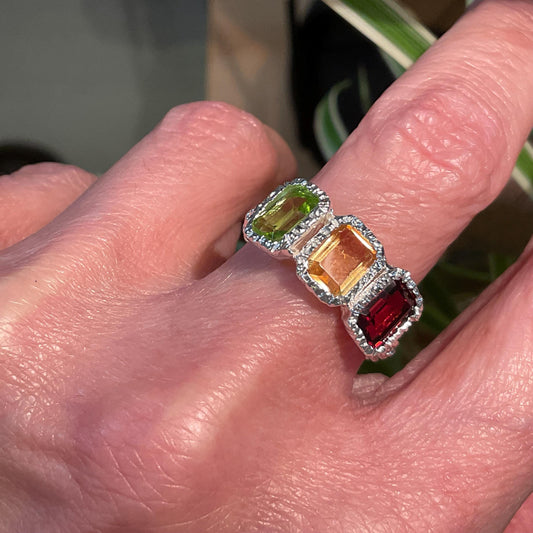 sterling silver ring red garnet citrine peridot ring 7