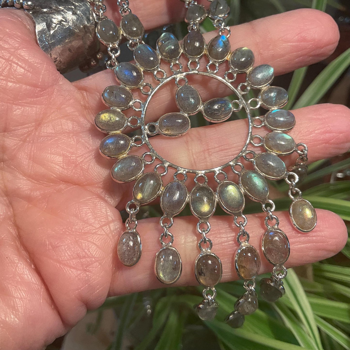 Vintage Sterling Silver Labradorite cluster Necklace Colors Of Etnika