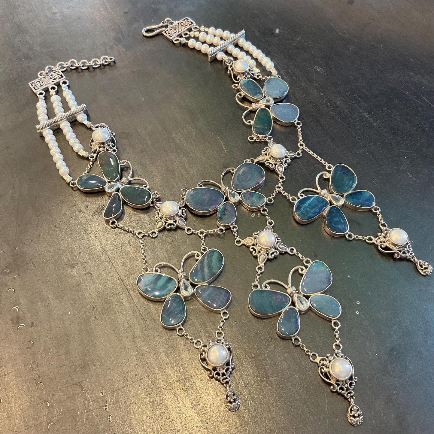 sterling silver natural blue Australian pearl Opal butterfly necklace Colors Of Etnika