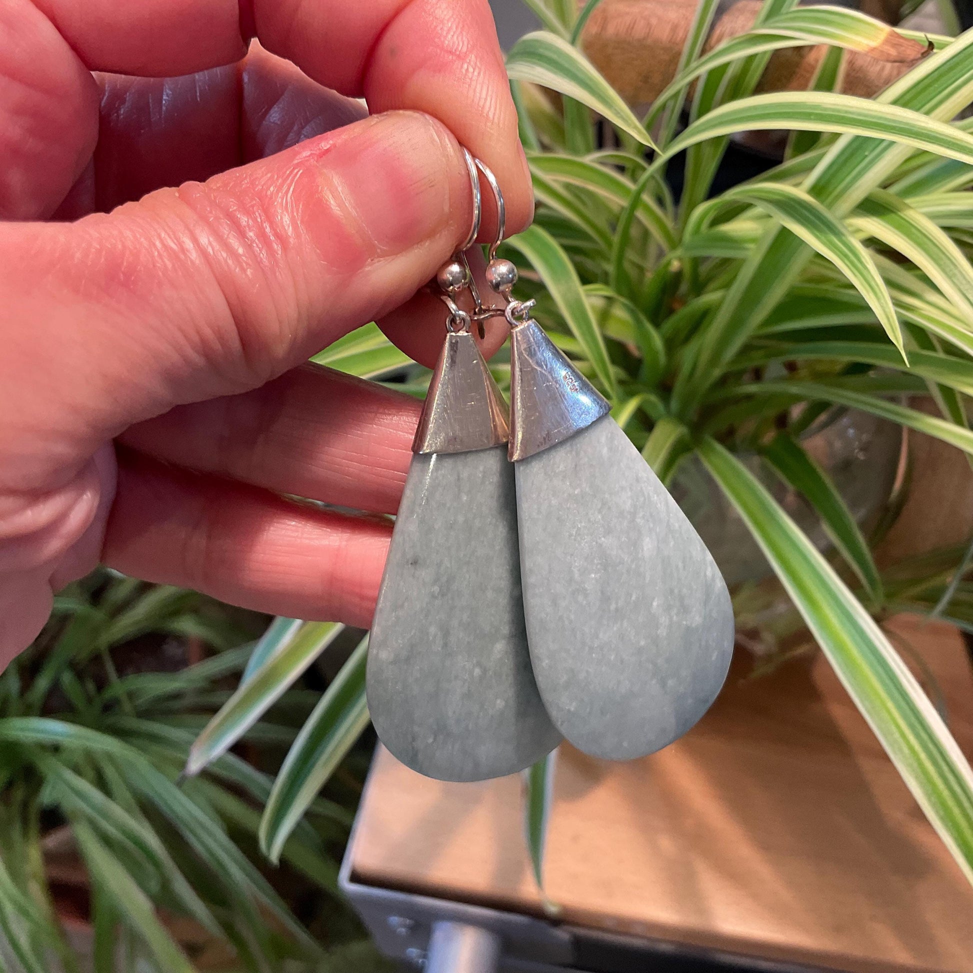 Sterling Silver natural Guatemalan jade large dangle Earrings Colors Of Etnika