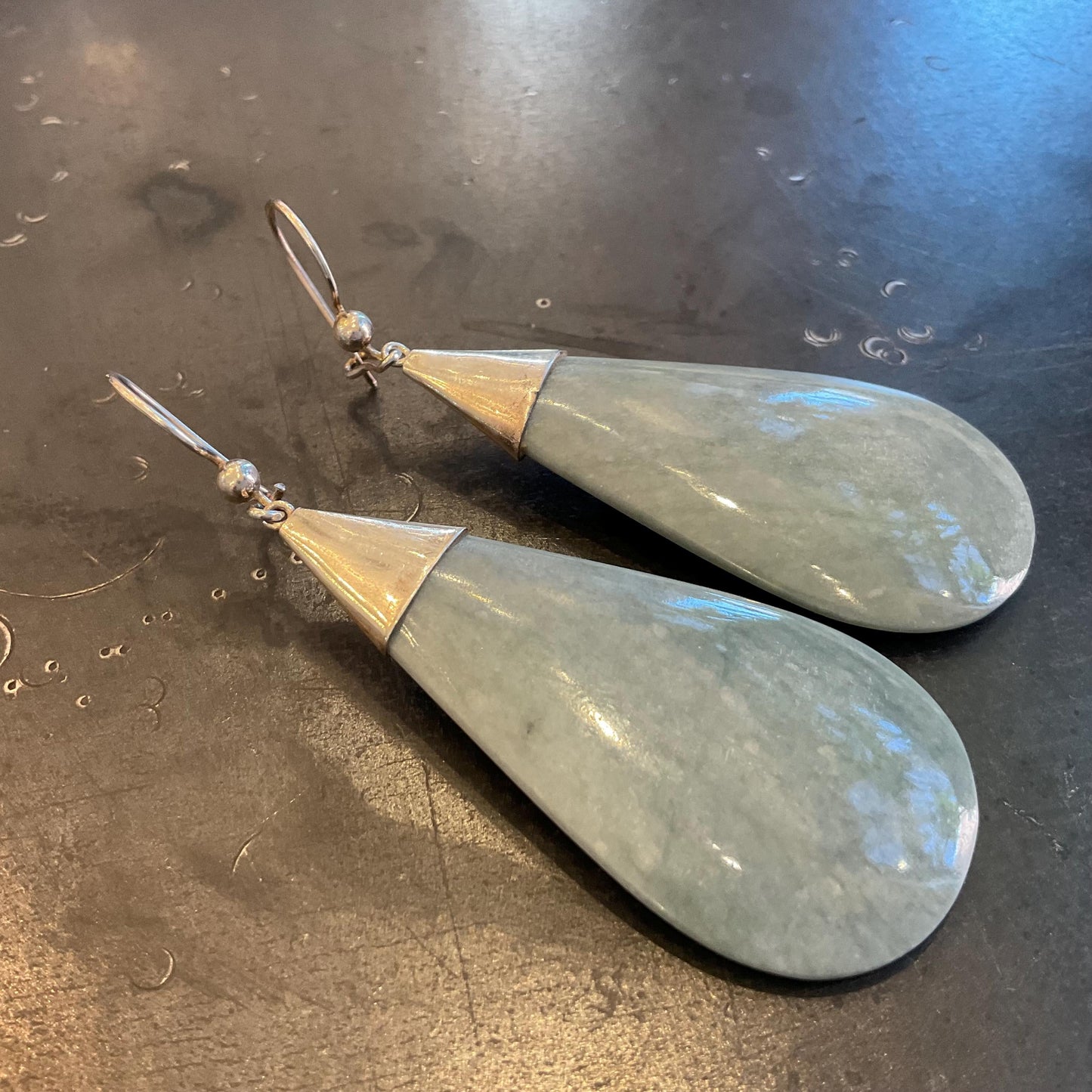 Sterling Silver natural Guatemalan jade large dangle Earrings Colors Of Etnika