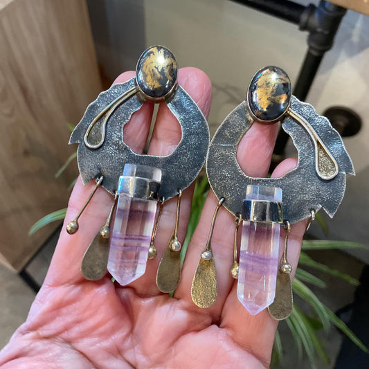 Amethyst sterling silver pyrite artisan vintage Earrings