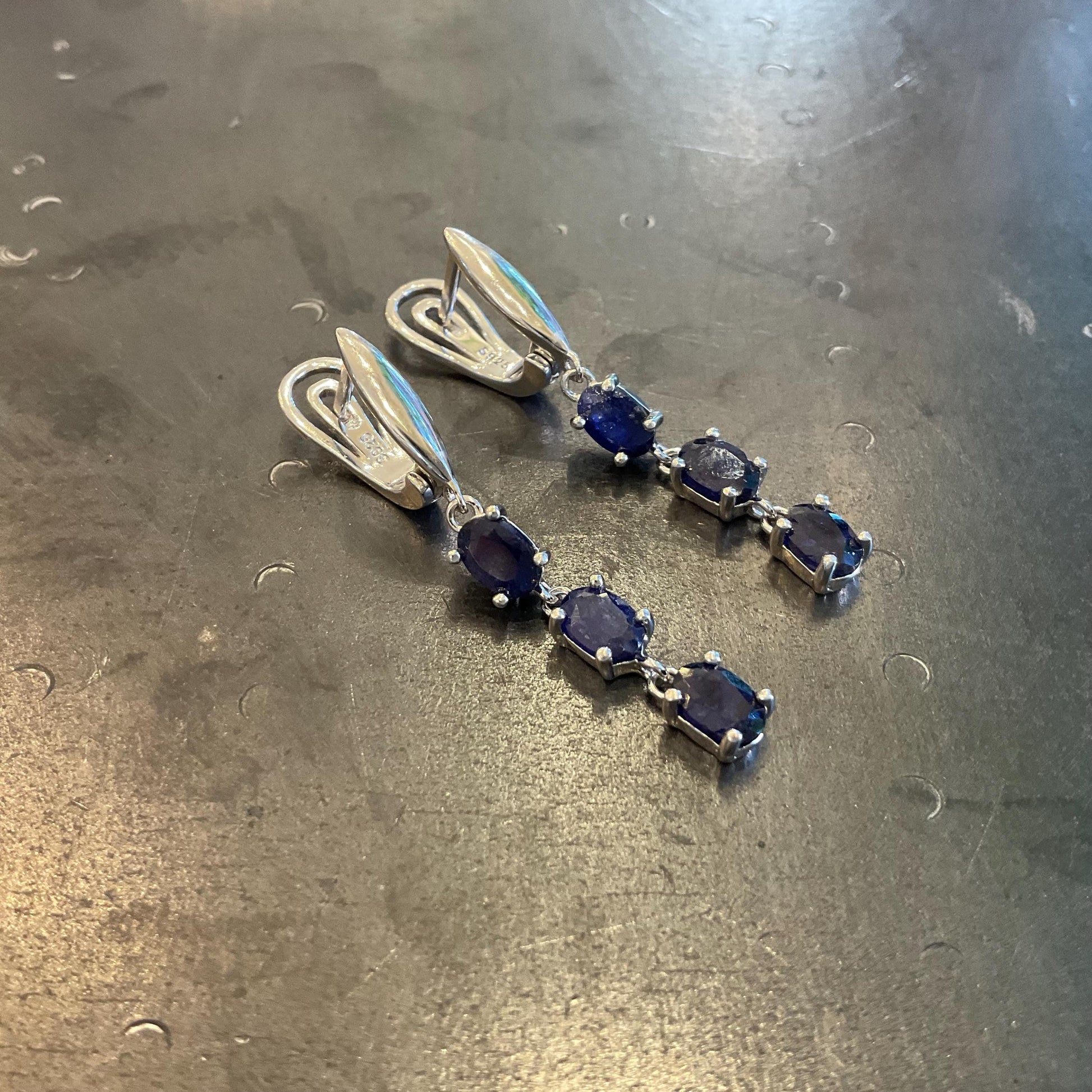 Sterling Silver blue sapphire post dangle  earrings Colors Of Etnika