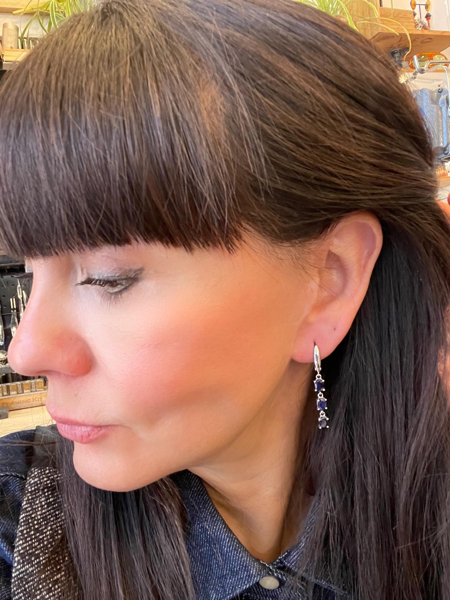Sterling Silver blue sapphire post dangle  earrings Colors Of Etnika