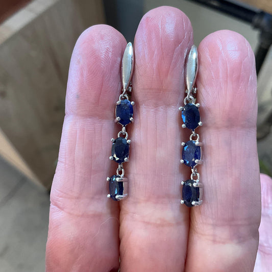 Sterling Silver blue sapphire post dangle  earrings