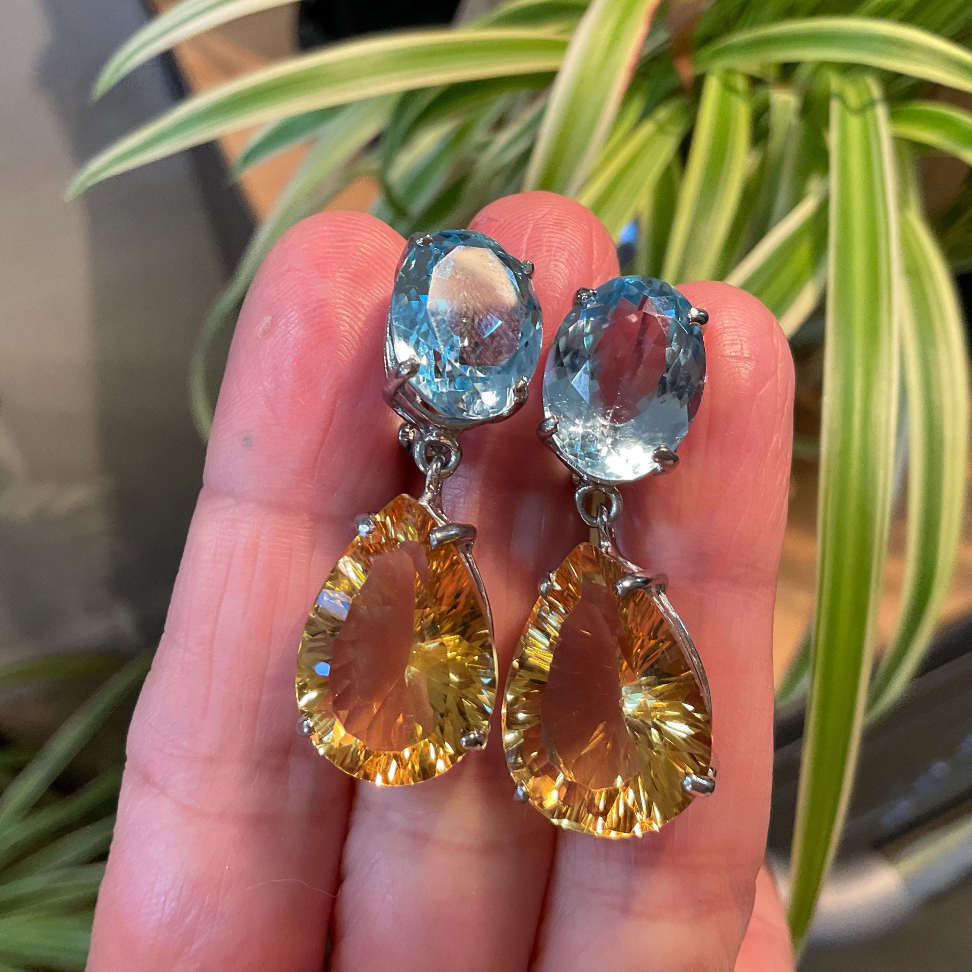 Sterling Silver natural  blue topaz citrine fancy earrings Colors Of Etnika