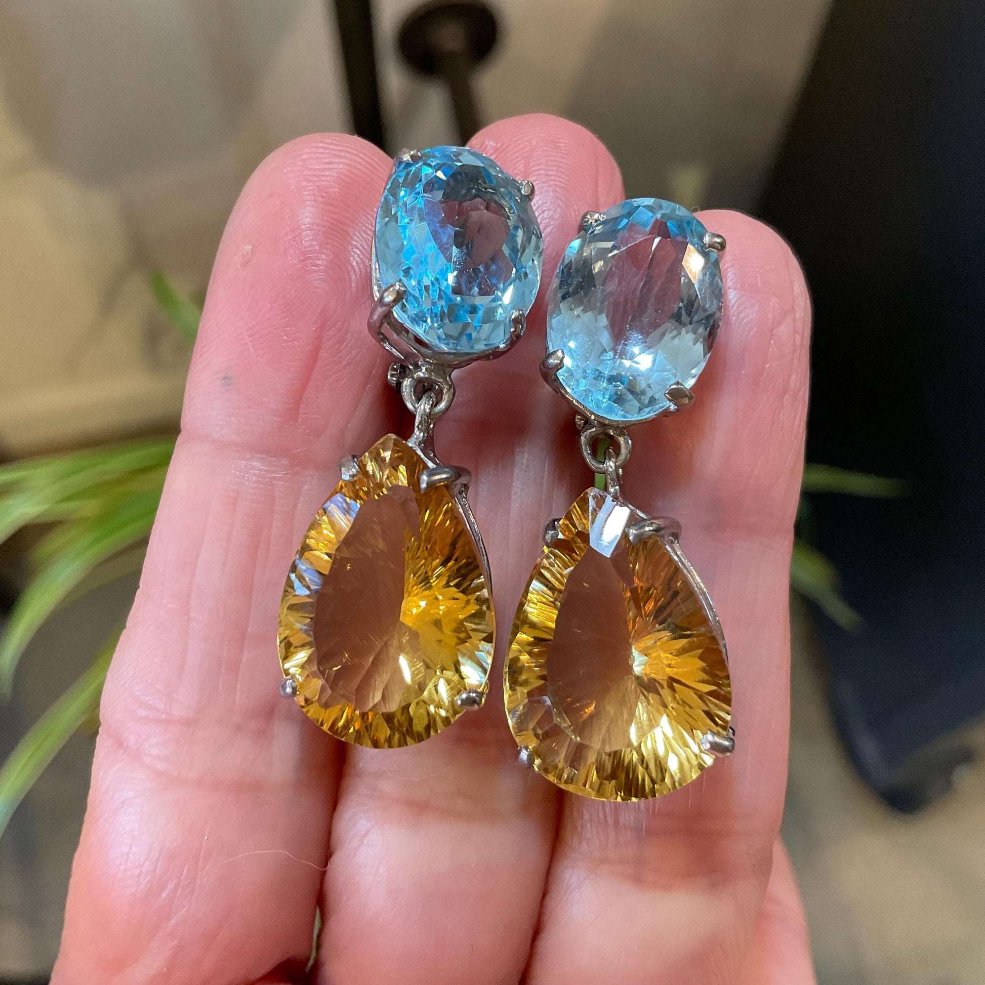 Sterling Silver natural  blue topaz citrine fancy earrings Colors Of Etnika