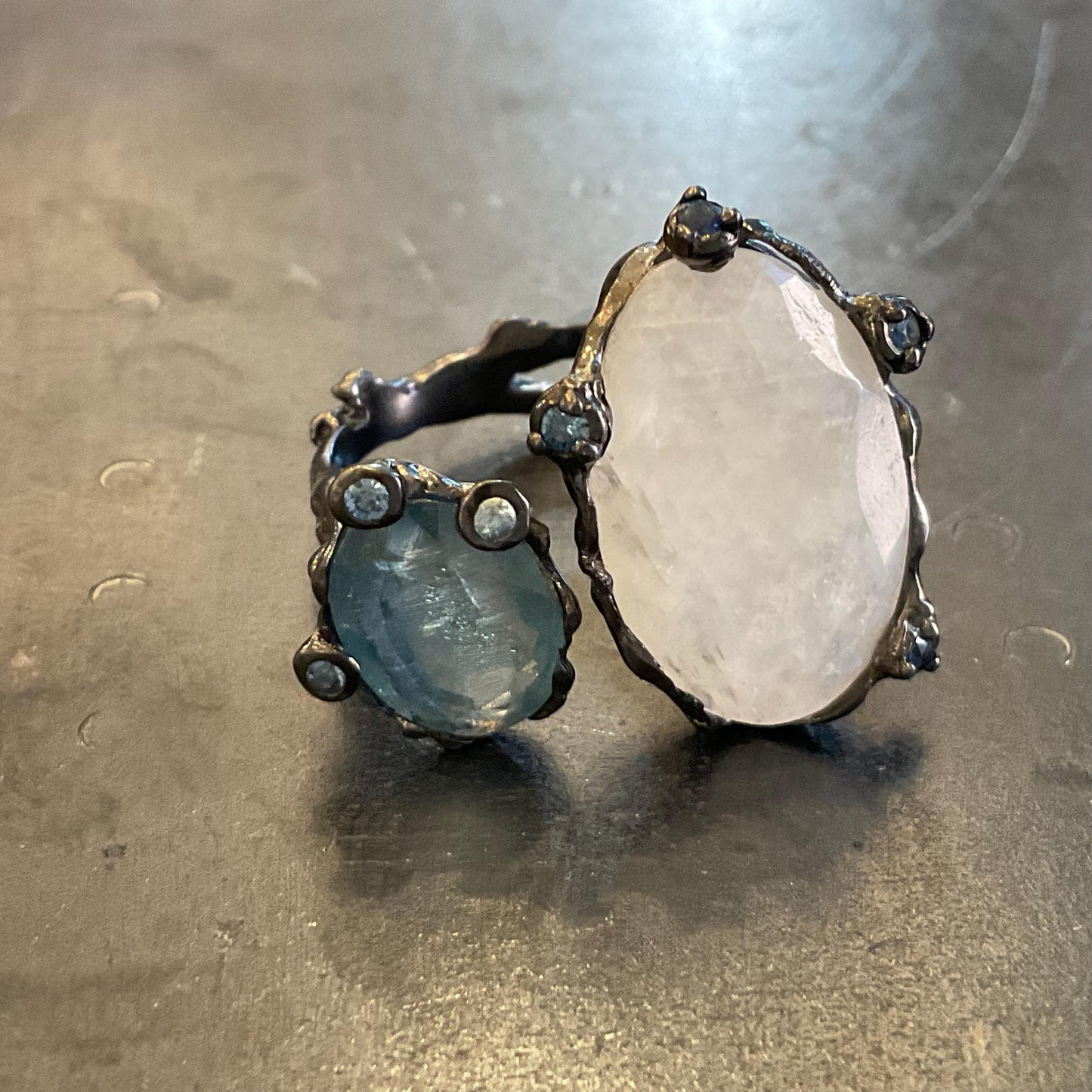 Sterling silver aquamarine moonstone cuff open ring 8
