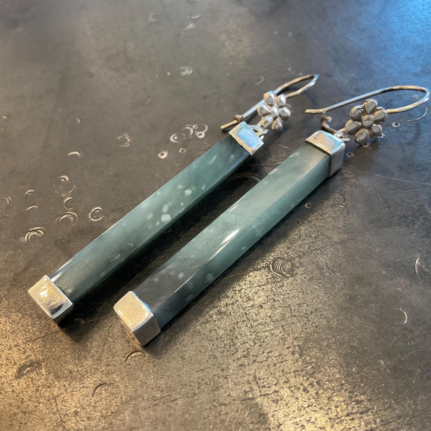Sterling Silver natural Guatemalan jade blue dangle Earrings Colors Of Etnika