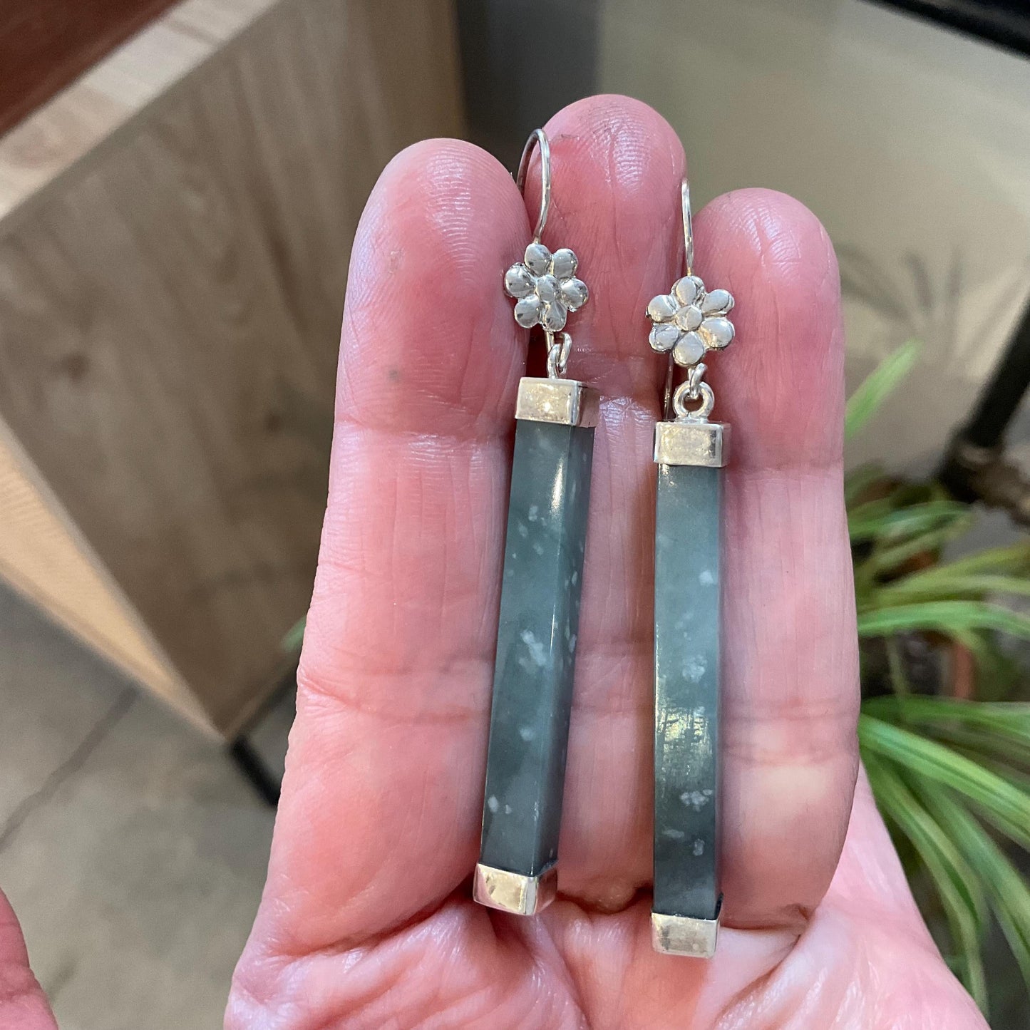 Sterling Silver natural Guatemalan jade blue dangle Earrings Colors Of Etnika