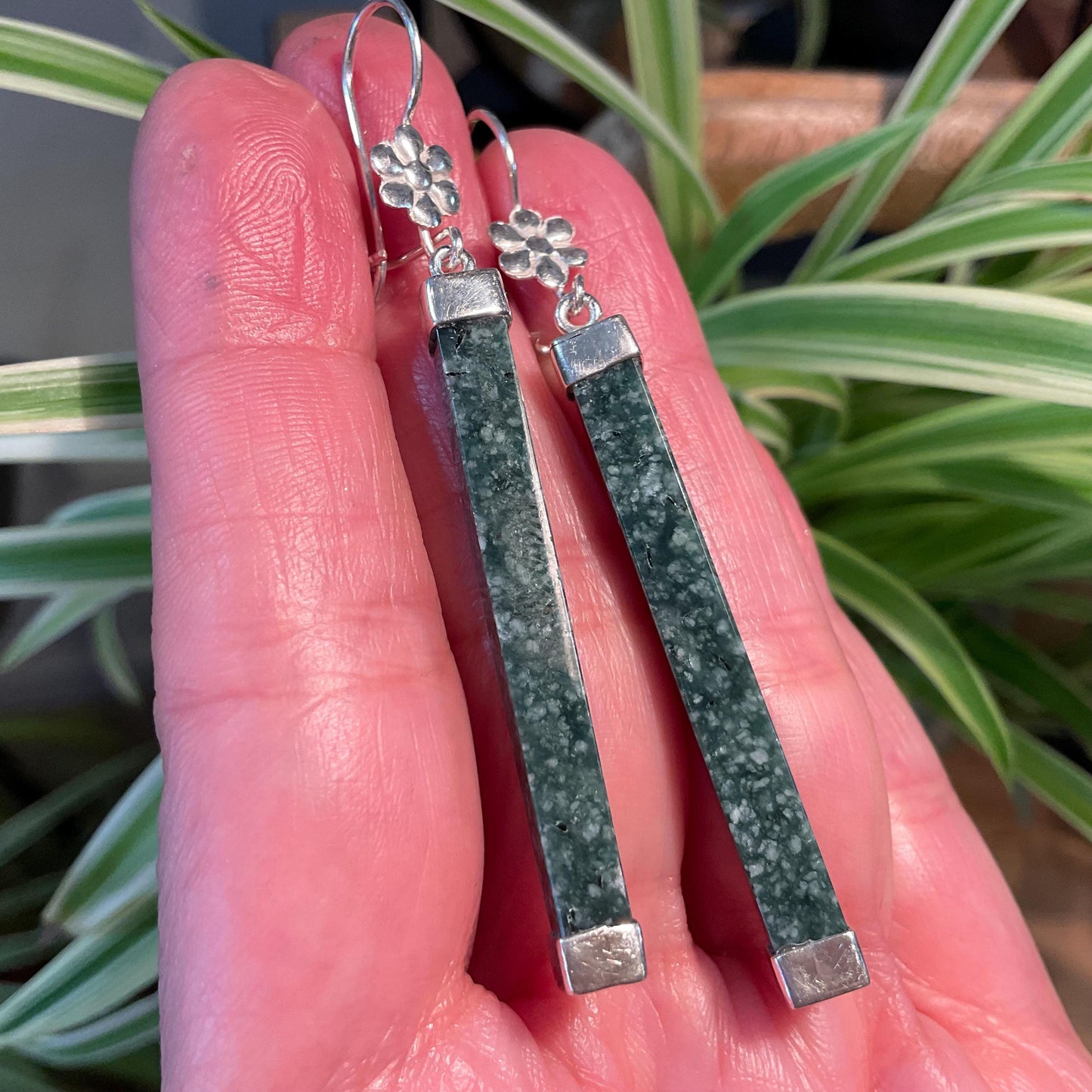 Sterling Silver natural Guatemalan jade green dangle Earrings Colors Of Etnika