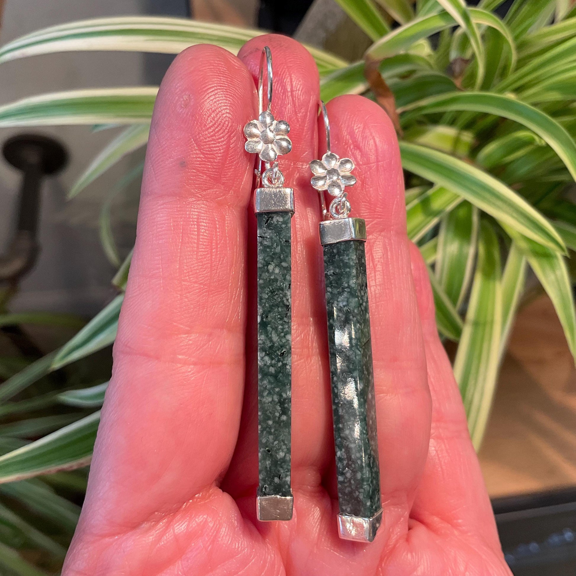 Sterling Silver natural Guatemalan jade green dangle Earrings Colors Of Etnika