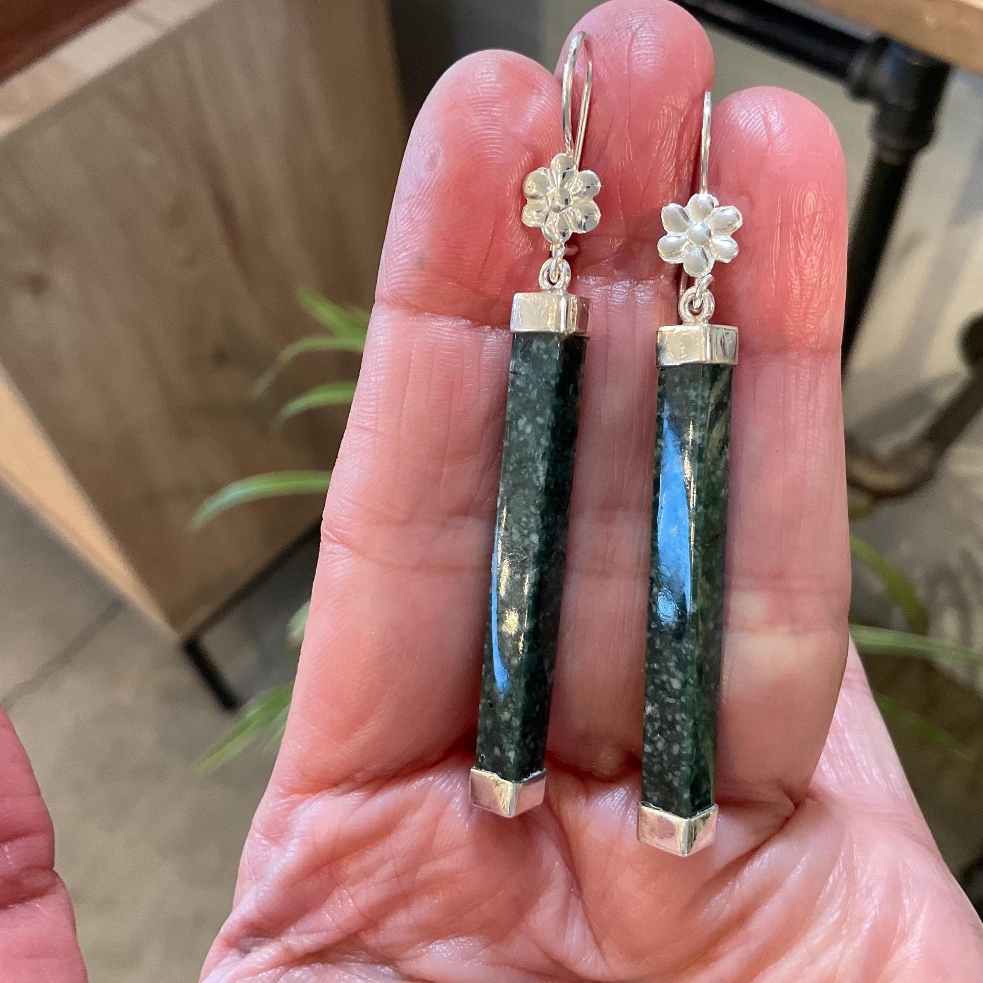 Sterling Silver natural Guatemalan jade green dangle Earrings Colors Of Etnika