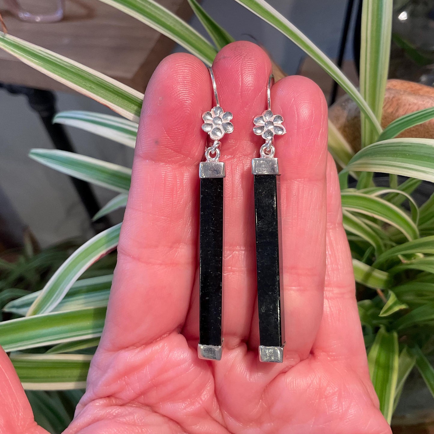 Sterling Silver natural Guatemalan jade black dangle Earrings Colors Of Etnika